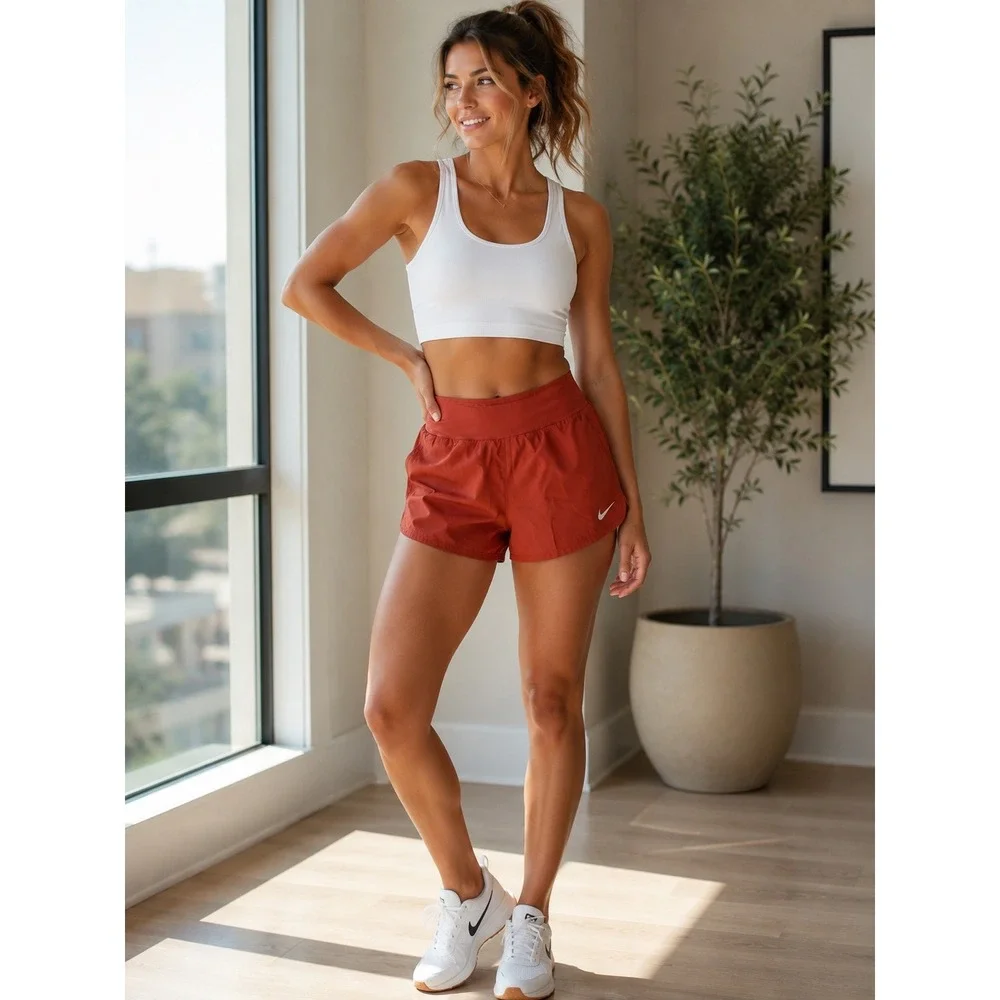 Nike Dri-FIT Running Fitness Active Workout Shorts Athletic Sporty Rust Red Sz S